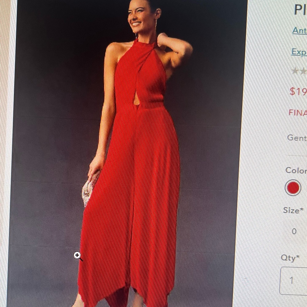 Anthropologie Red Jumpsuit